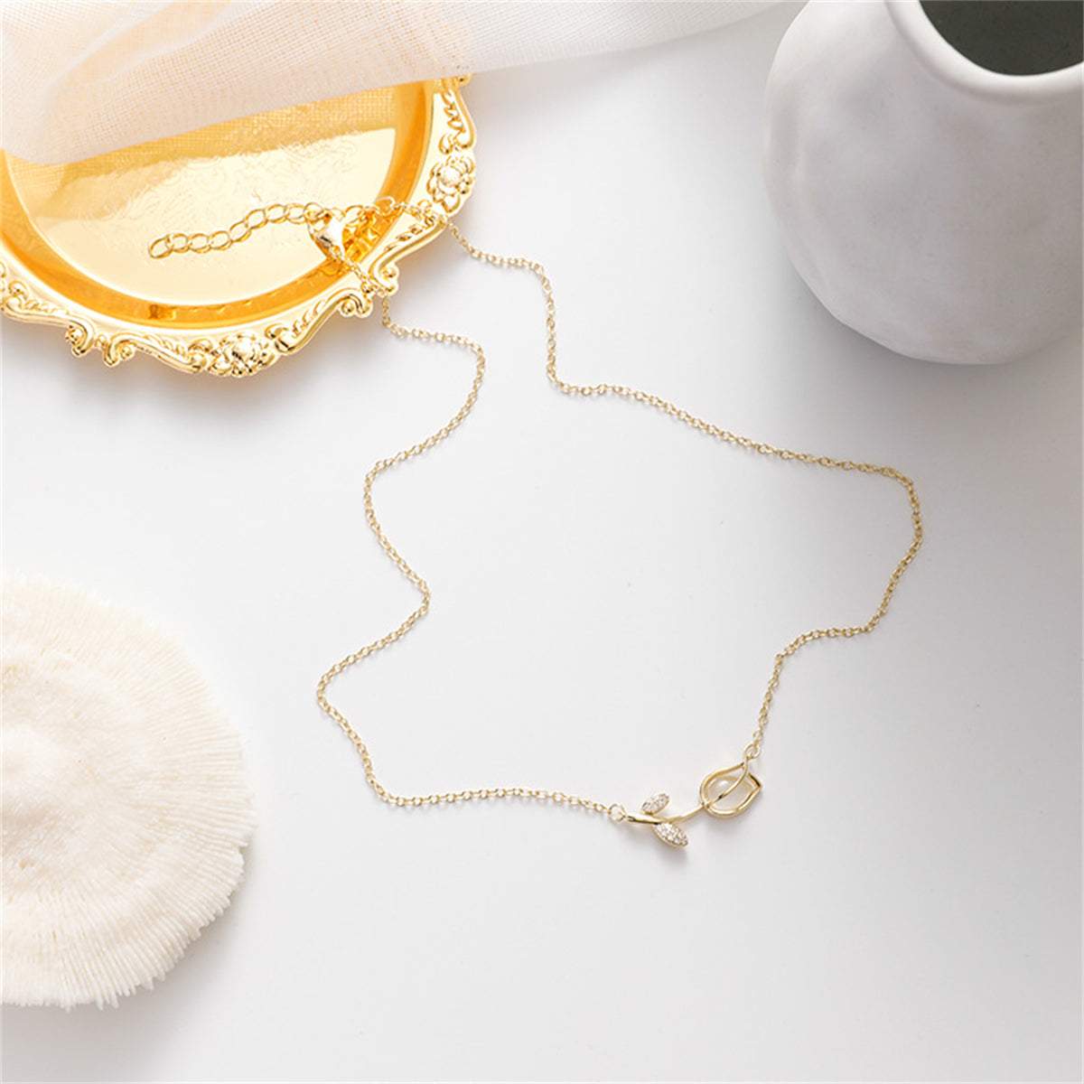 Cat's Eye & Cubic Zirconia Rose Pendant Necklace