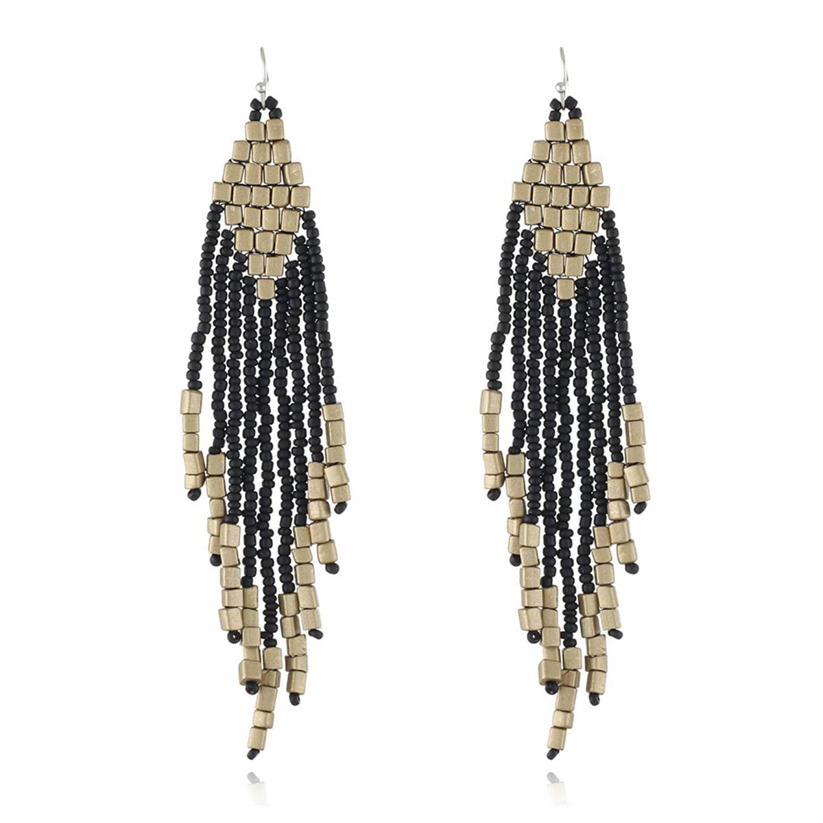 Black & Champagne Tassel Beaded Drop Earrings