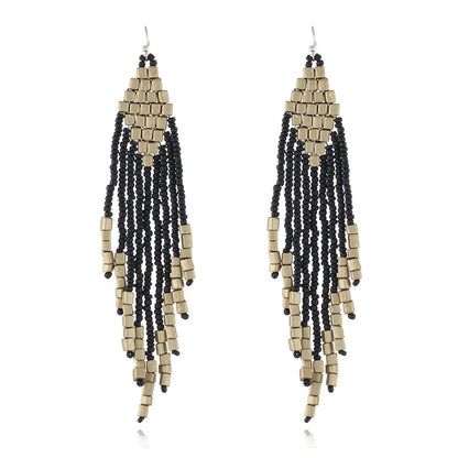 Black & Champagne Tassel Beaded Drop Earrings