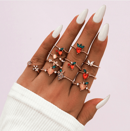 Crystal Strawberry Ring Set