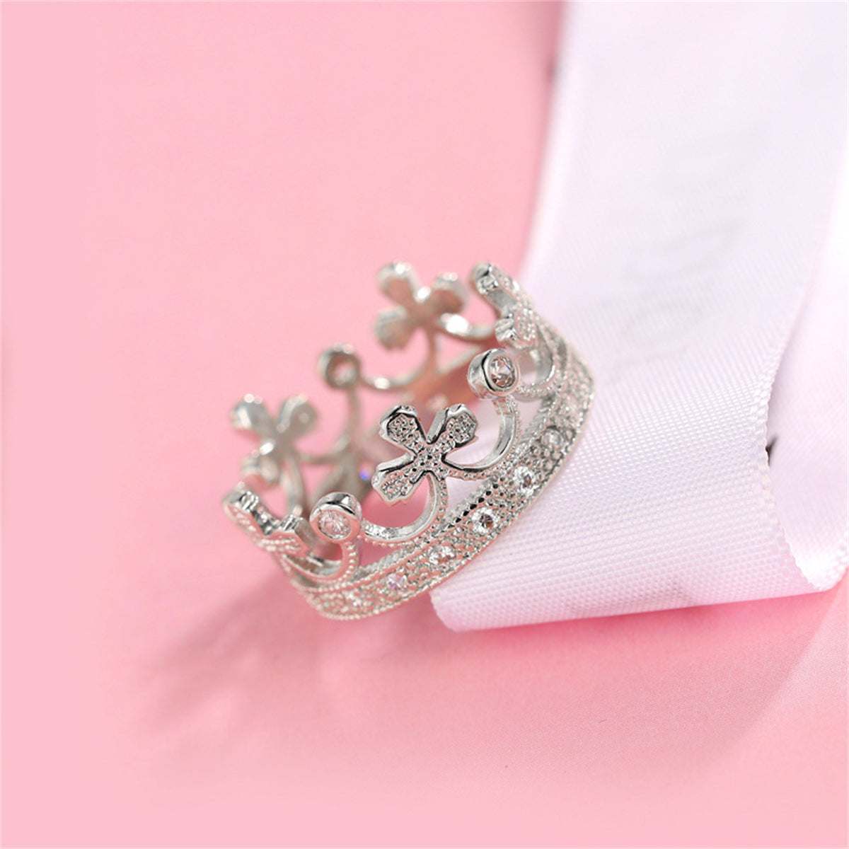 Cubic Zirconia & Silvertone Crown Band