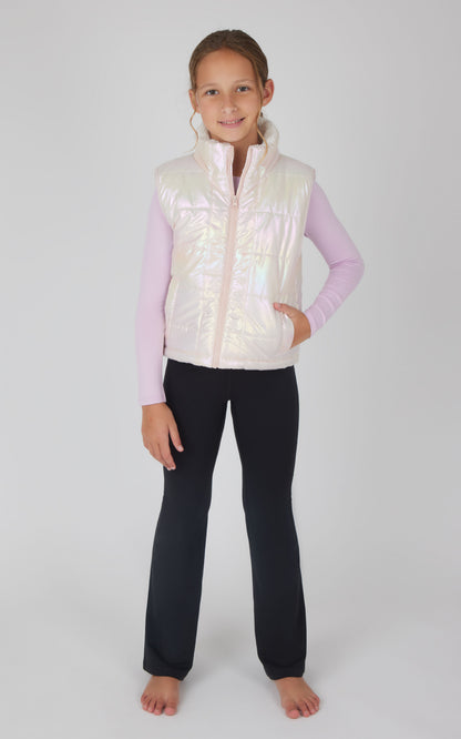 90 Degree by Reflex Girls Quilted Vest & Super Soft Top & Flare Legging Set