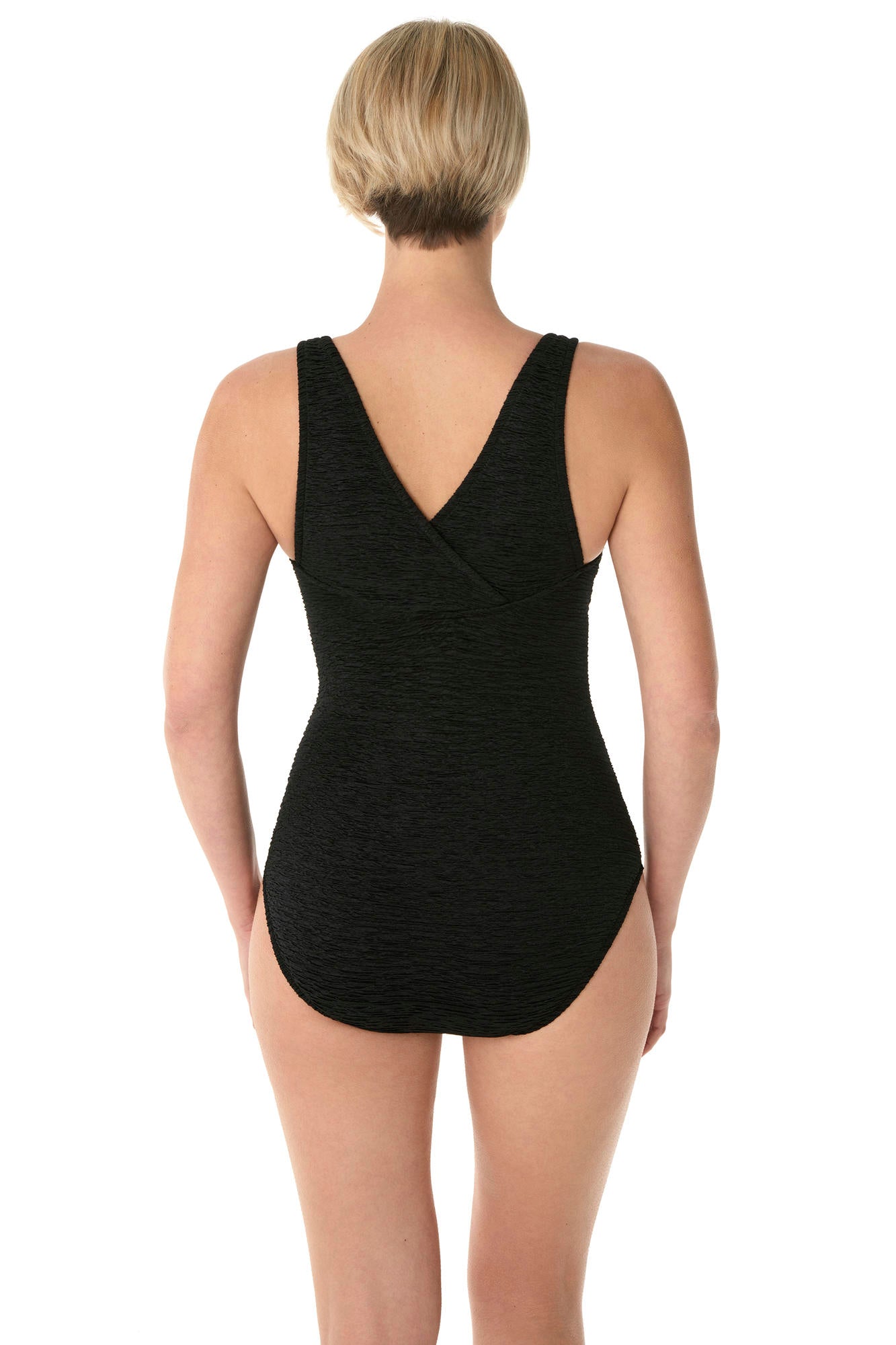 Penbrooke Krinkle Chlorine Resistant Cross Back One Piece Swimsuit (D-Cup) - Black
