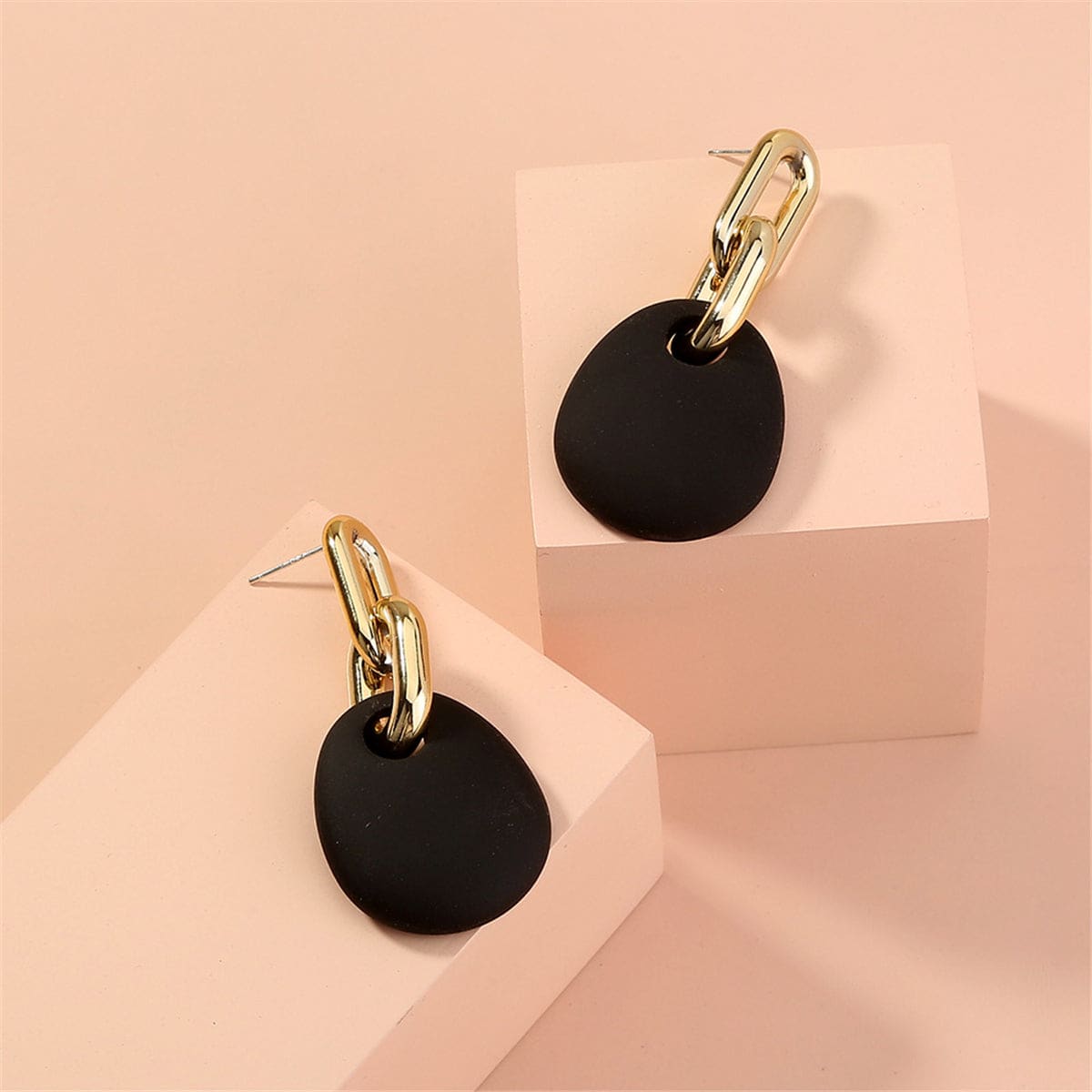 Black & Goldtone Oval Drop Earrings
