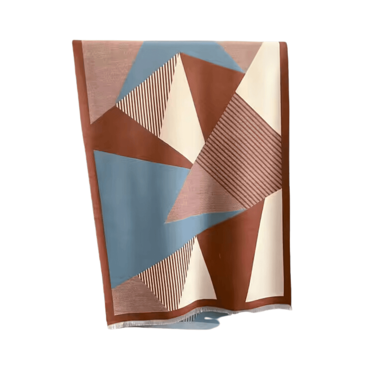 Brown & Blue Plaid Striped Fringe-Trimmed Scarf