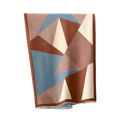 Brown & Blue Plaid Striped Fringe-Trimmed Scarf