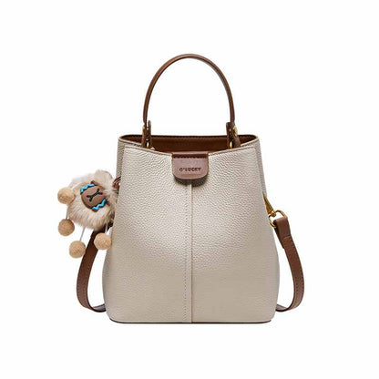 Colorblock Leather Bucket Shoulder Bag