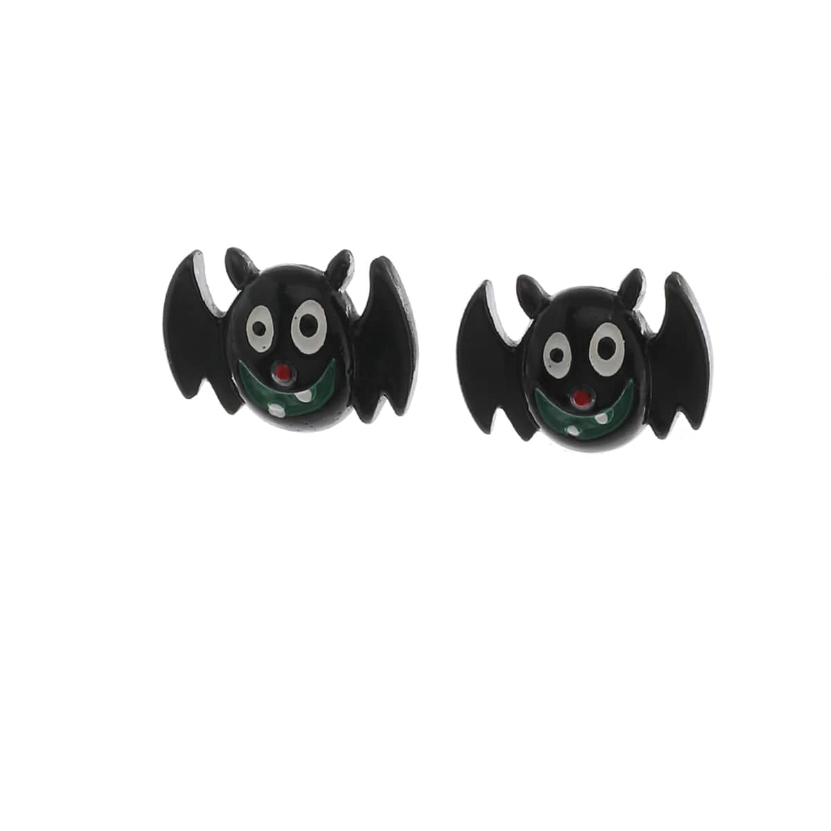 Black & Silvertone Bat Stud Earrings