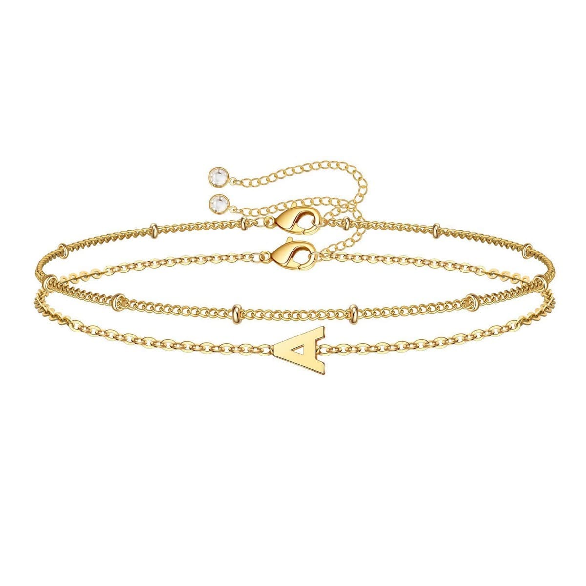 Dainty Initial Layered Chain Bracelet Personalized Adjustable