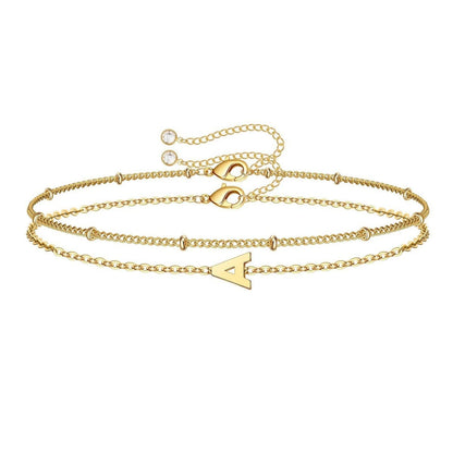 Dainty Initial Layered Chain Bracelet Personalized Adjustable