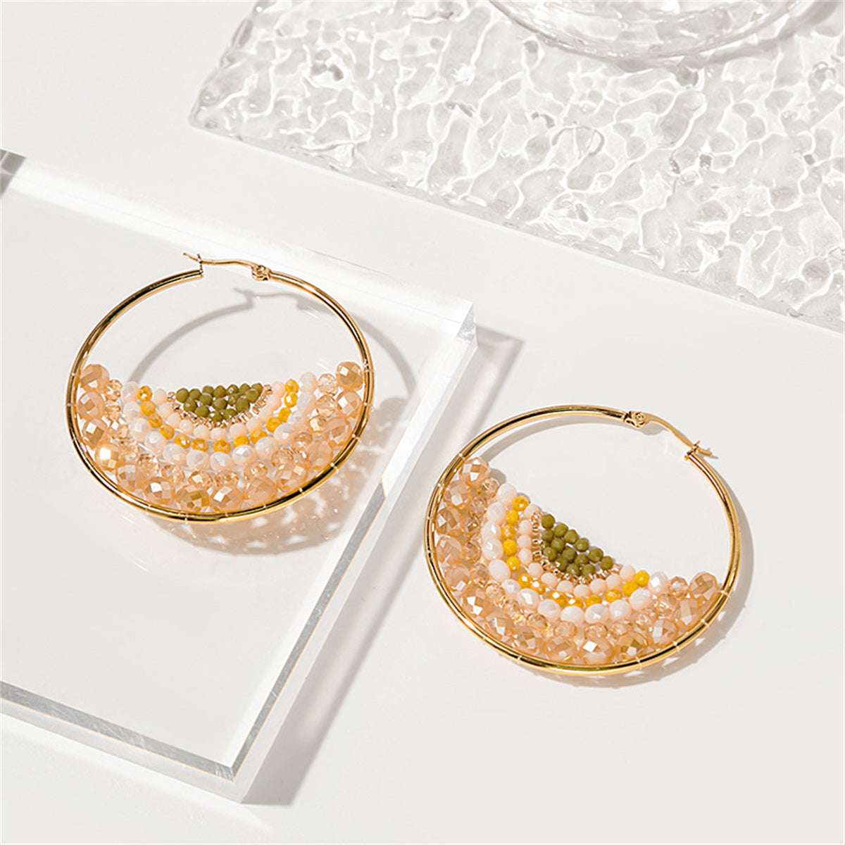 Champagne & Goldtone Melon Beaded Huggie Earring