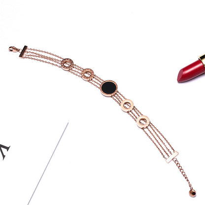Black Acrylic & Rose Goldtone Roman Numeral Multi-Strand Bracelet