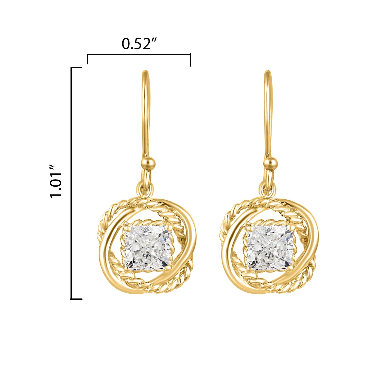 18KT Gold over Sterling Silver Moissanite Twisted Wire Dangle Earrings