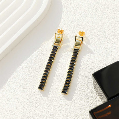 Black Crystal & Goldtone Belt Drop Earrings