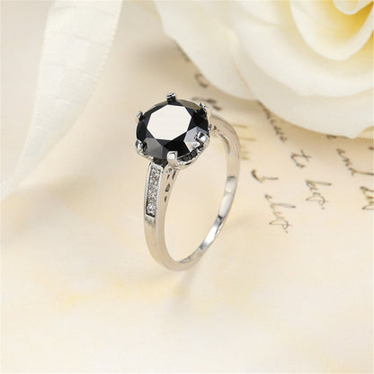 Black Cubic Zirconia & Silvertone Cocktail Ring