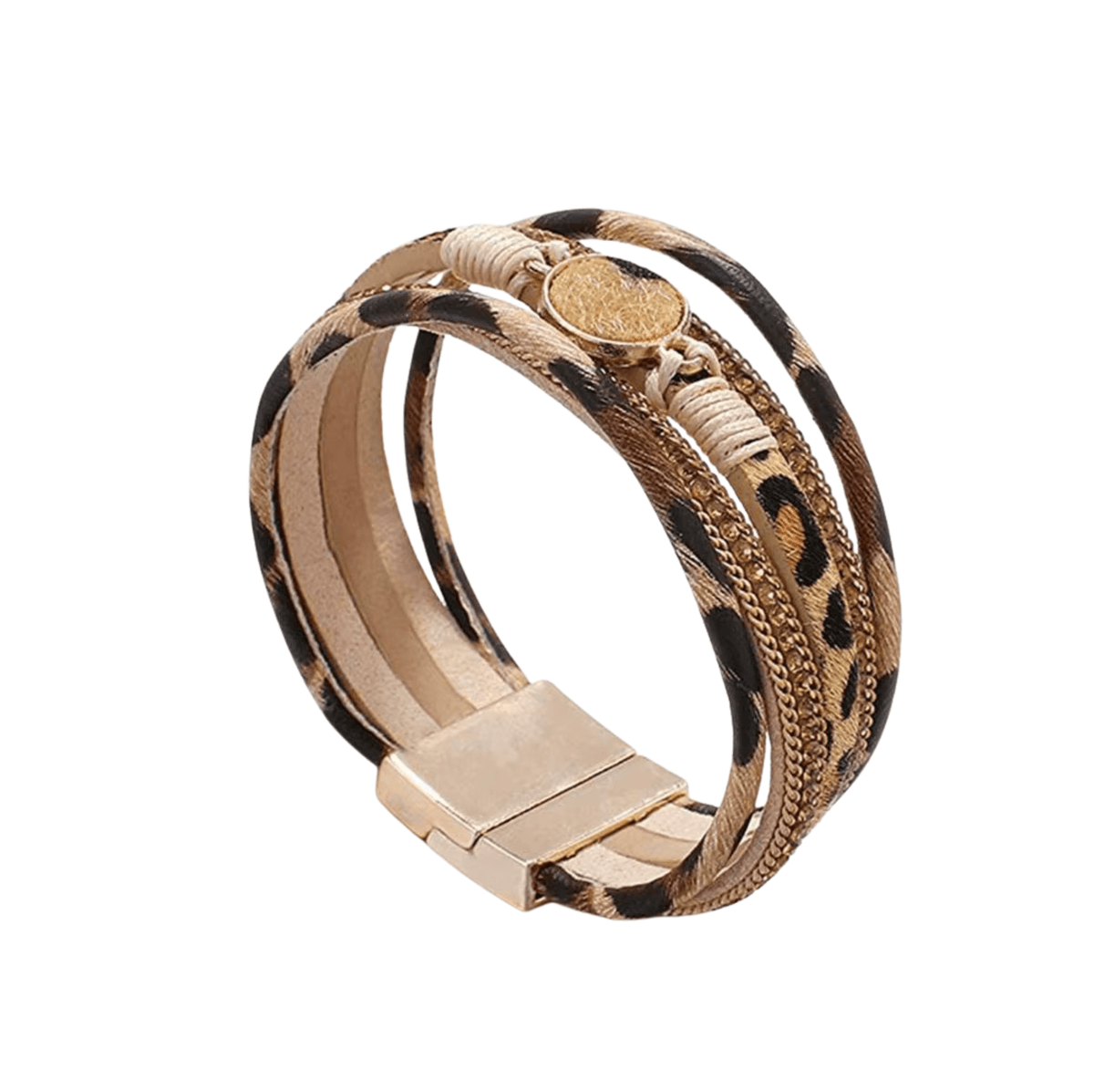 Goldtone Cheetah Stacked Braided Bracelet