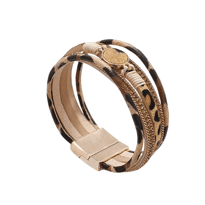 Goldtone Cheetah Stacked Braided Bracelet