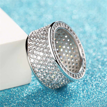 Cubic Zirconia & Silvertone Wide Band Ring