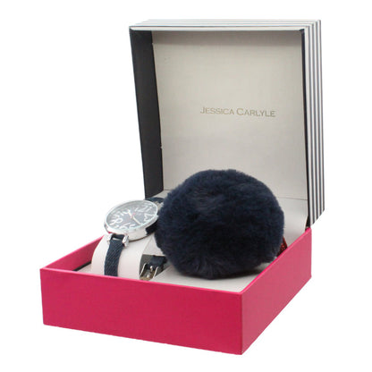 Jessica Carlyle Blue & Silver Girls Watch & Monster Pom Pom Keyring