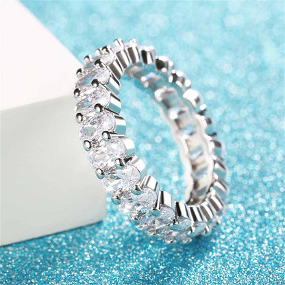Clear Crystal & Silvertone Oval Band Ring