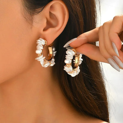 Baroque Pearl Hoop Earrings