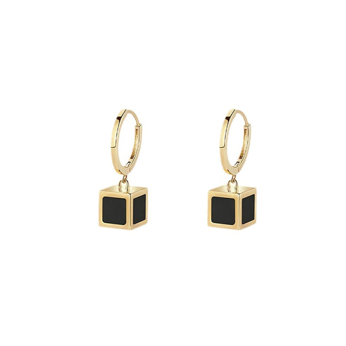 Black Acrylic & Goldtone Cube Huggie Earrings