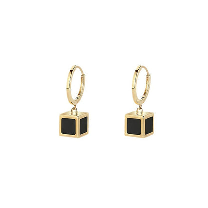 Black Acrylic & Goldtone Cube Huggie Earrings