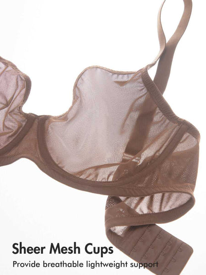 Cosnufy Sheer Mesh Plunge Underwire Full Coverage Bra