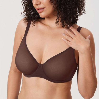 Cosnufy Sheer Mesh Plunge Underwire Full Coverage Bra