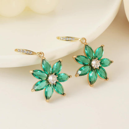 Emerald Crystal & Cubic Zirconia Goldtone Flower Hook Earrings