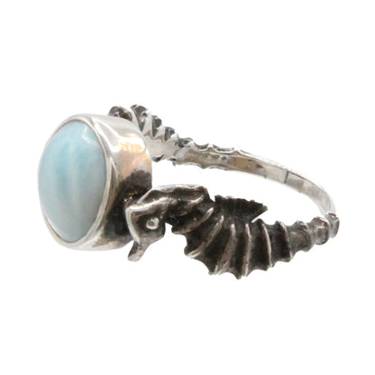 Larimar Stone Sterling Silver Seahorse Ring Size 7 By Marahlago