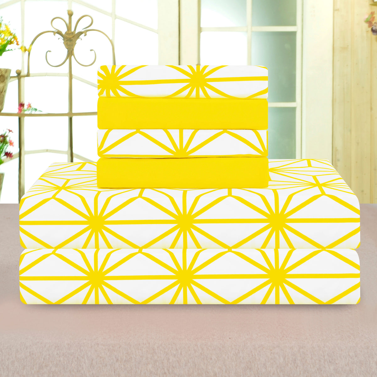 Elegant Comfort 6-Piece Cube Bed Sheet Set  - Geometric Pattern - Soft as a Hotel Premium Quality