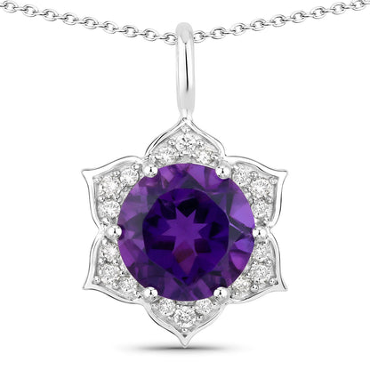 Genuine Amethyst and Lab Diamond Sterling Silver Star Necklace