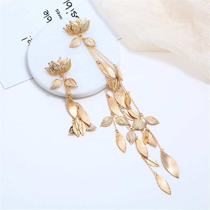 18k Gold Plated Lotus & Leaves Drop Earrings