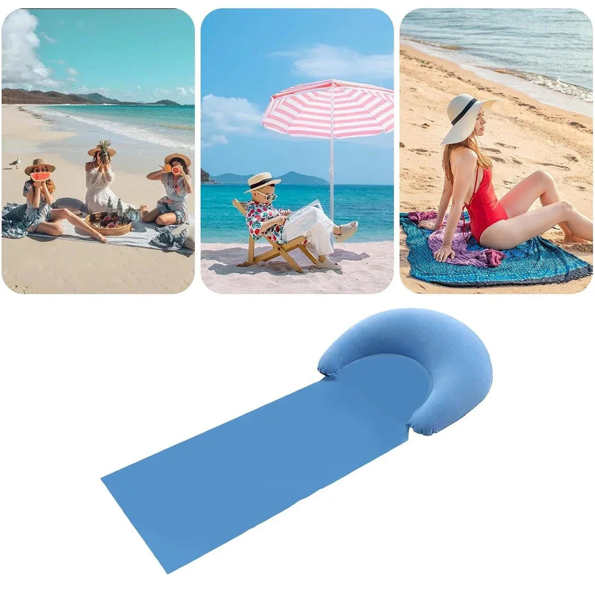 Beach Mat with Inflatable Head Pillow