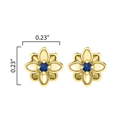 Gold over Sterling Silver Blue Sapphire Flower Stud Earrings