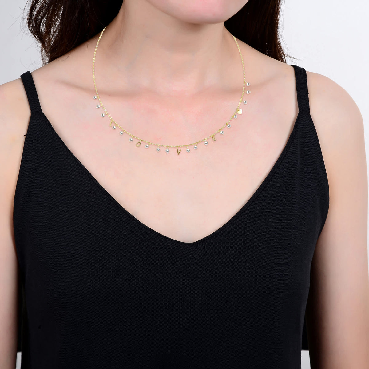 Gold Over Sterling Silver Pearl Love Necklace with 18" Chain