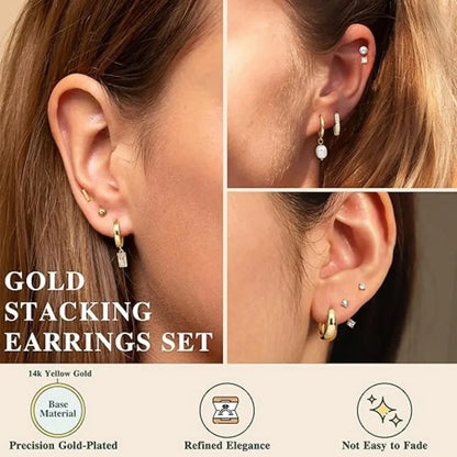13 Pairs Gold Earrings Set