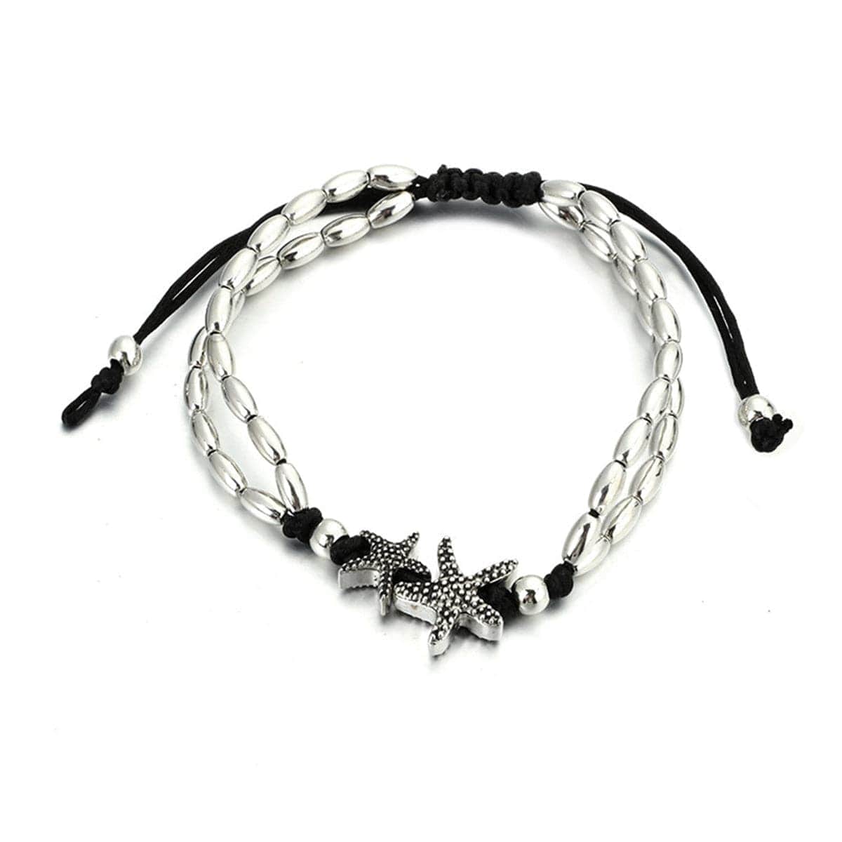 Black & Silvertone Starfish Charm Adjustable Anklet