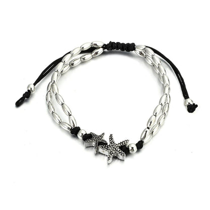 Black & Silvertone Starfish Charm Adjustable Anklet