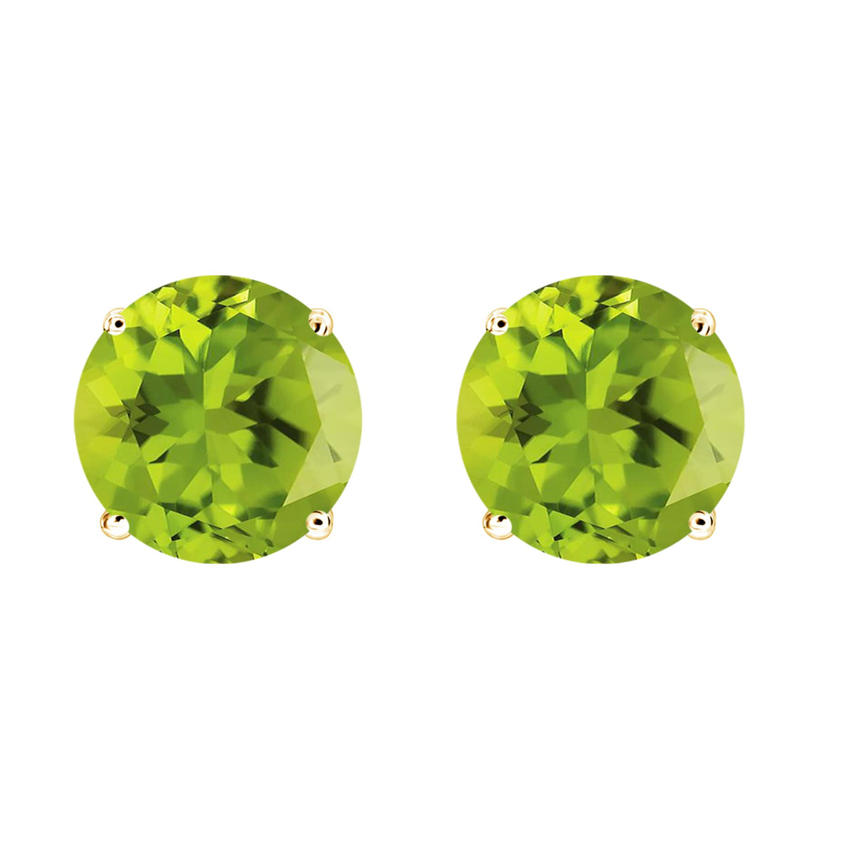 Gold over Sterling Silver Round Shape Natural Peridot Stud Earrings