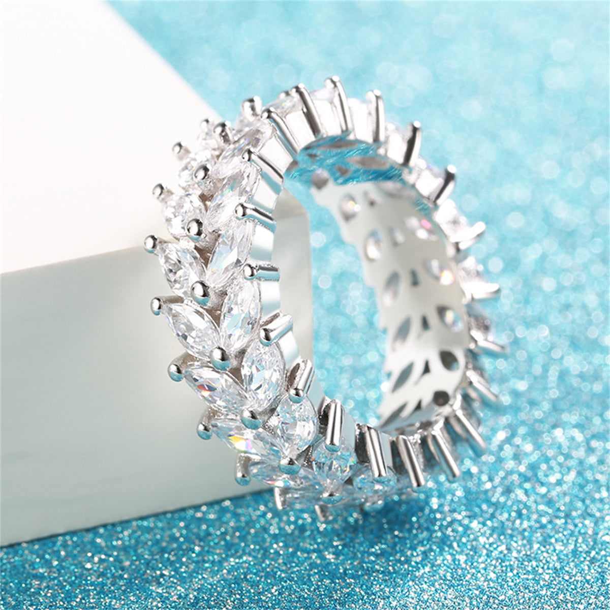 Crystal & Silvertone Marquise-Cut Two Rank Band Ring