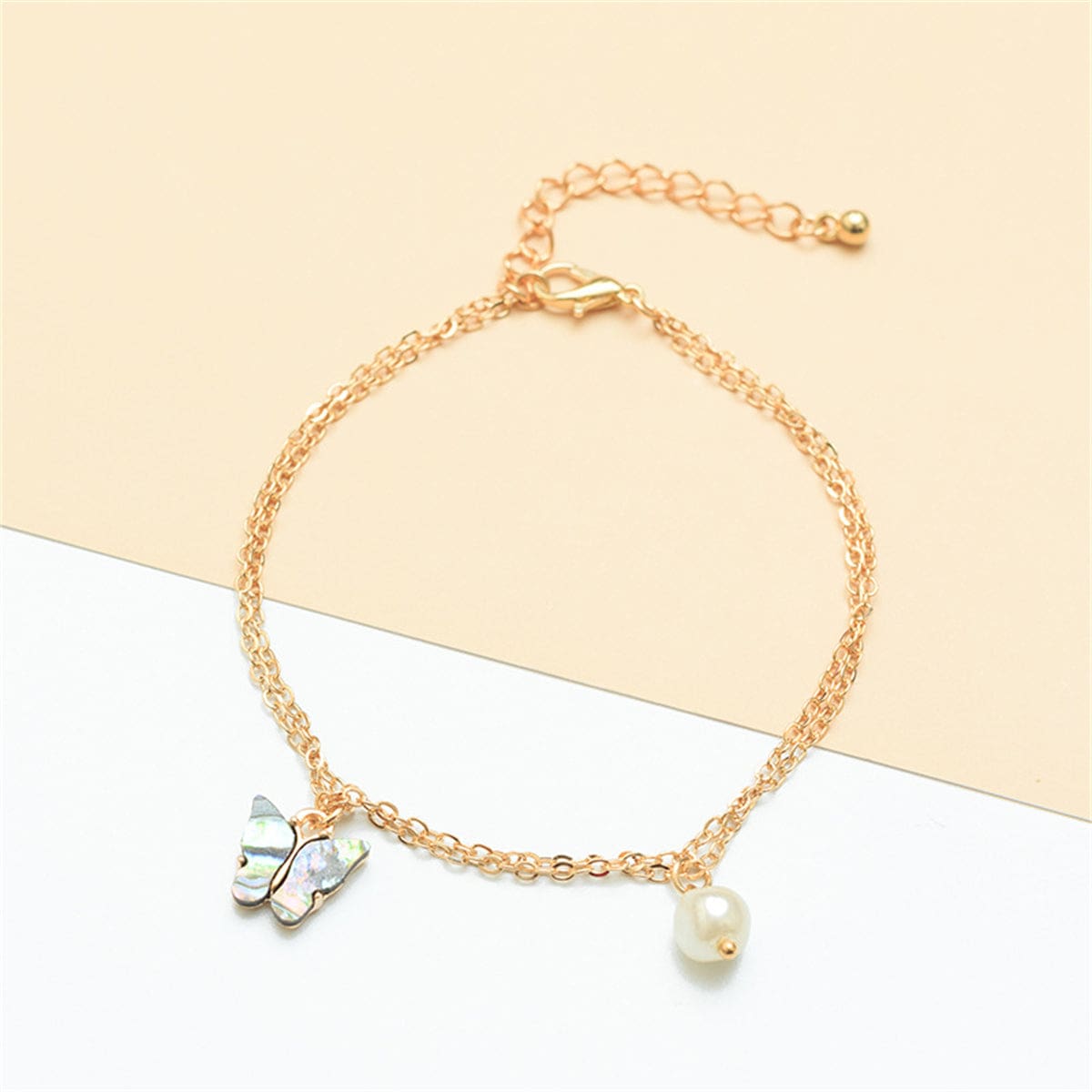 Abalone Shell & Goldtone Butterfly Anklet
