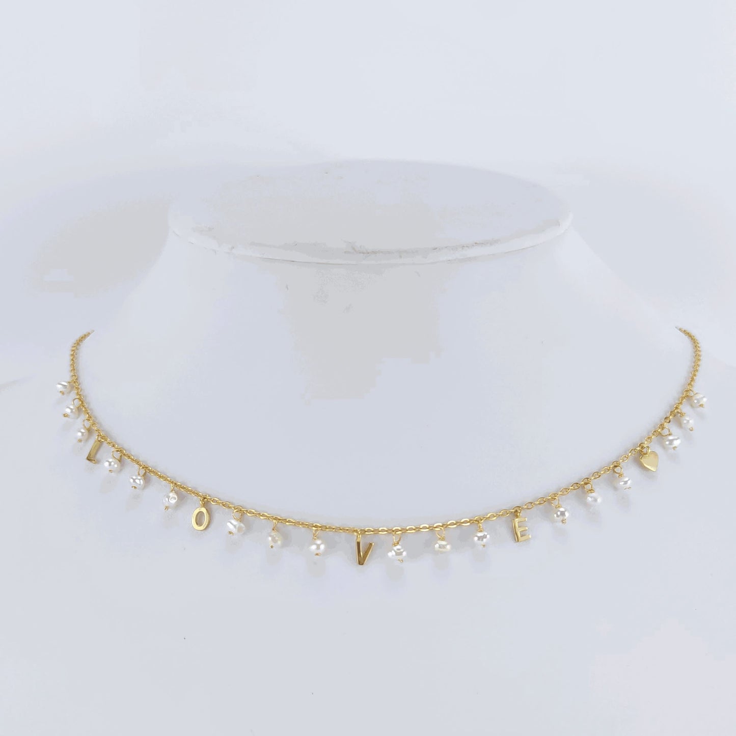 Gold Over Sterling Silver Pearl Love Necklace with 18" Chain