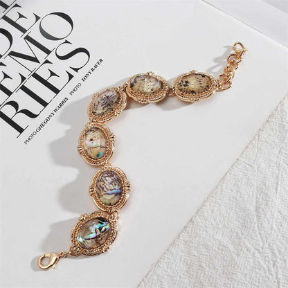 Abalone Shell & Goldtone Oval Station Bracelet