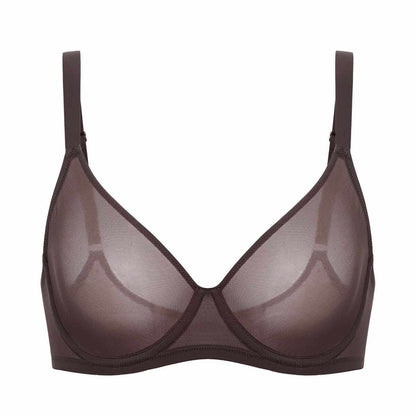 Cosnufy Sheer Mesh Plunge Underwire Full Coverage Bra