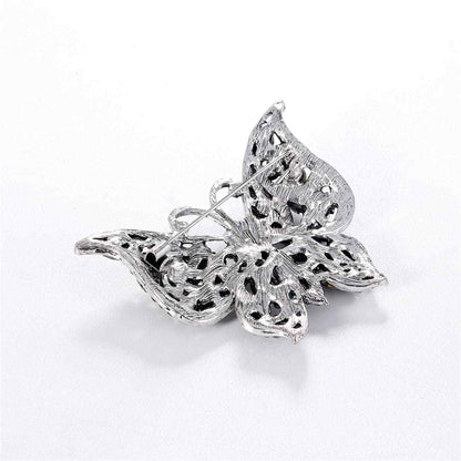 Black Crystal & Cubic Zirconia Silvertone Butterfly Brooch
