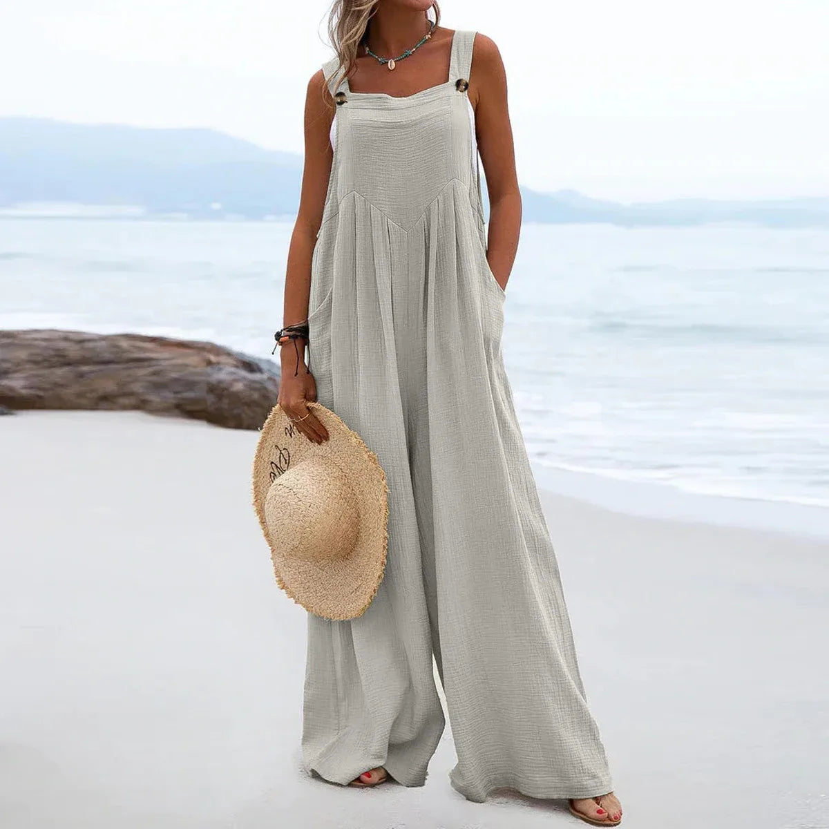 Casual Sleeveless Wide Leg Jumpsuit for Women