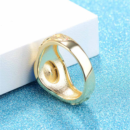 Blue Oval Crystal & Goldtone Band Ring