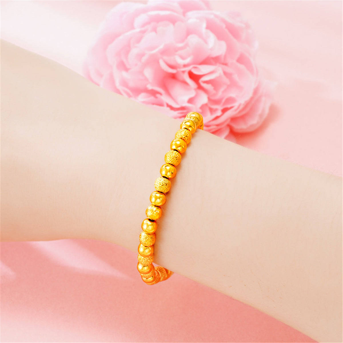 24k Goldtone Alternating Frosted Bead Bracelet